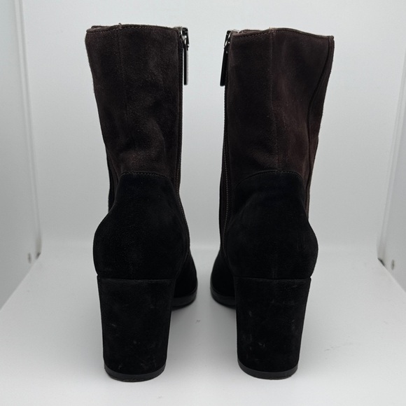 Aquatalia Suede Brown Black Ankle Block Heel Zipper Closure Bootie Size 7 - Picture 9 of 12